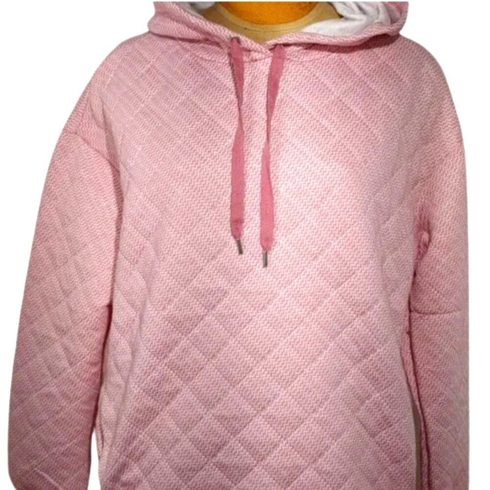 Jones New York Sport Sweatshirt Pink Pullover Quilted Hoodie women's L NWOT $64